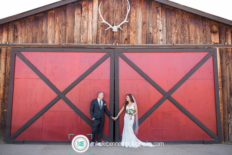 Desert Foothills Barn Wedding bride and groom